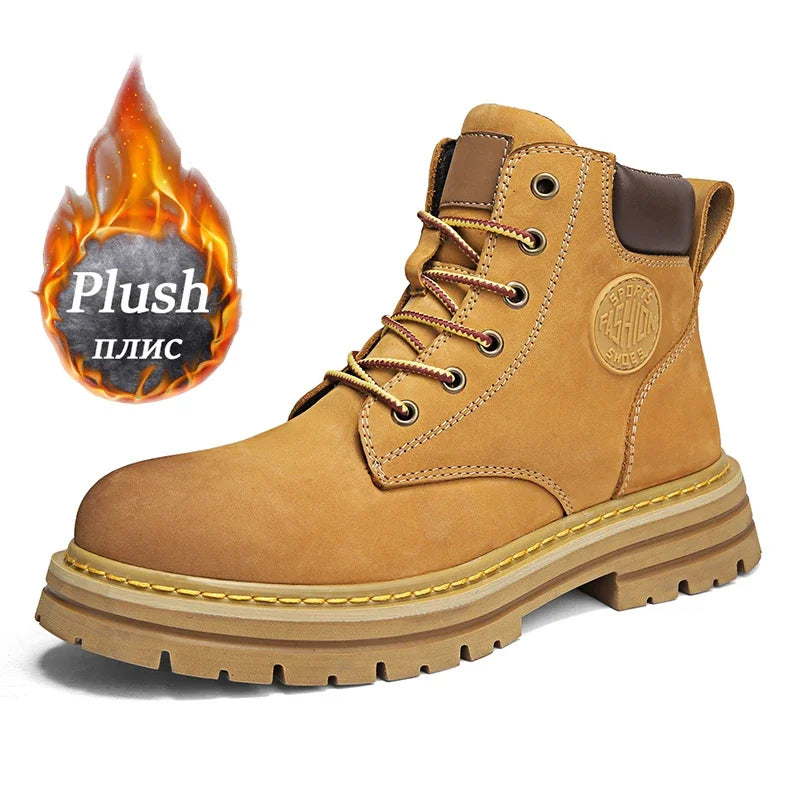Botas altas de cuero para hombre y mujer, zapatos de alta calidad, zapatillas de deporte para exteriores, botines antideslizantes con cordones para pareja