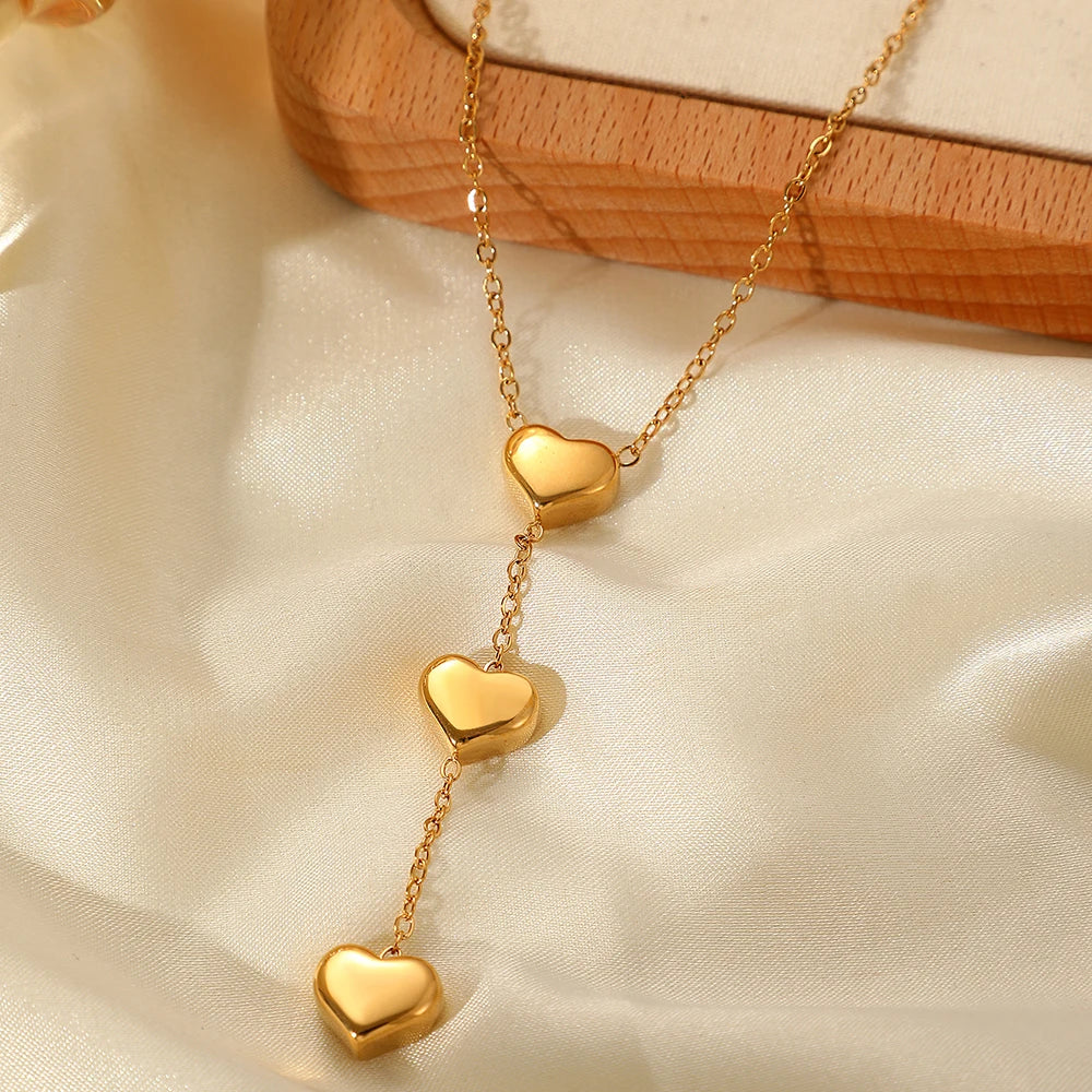 Collar de acero inoxidable con colgante de corazón de melocotón y flecos pequeños para mujer, joyería para San Valentín, regalo de aniversario.