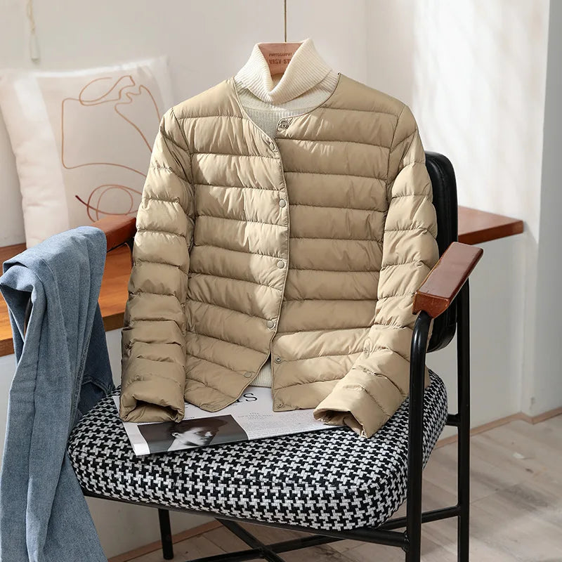 Chaquetas ajustadas de plumón de pato blanco para mujer, abrigos acolchados ultraligeros y plegables, a la moda, para otoño e invierno