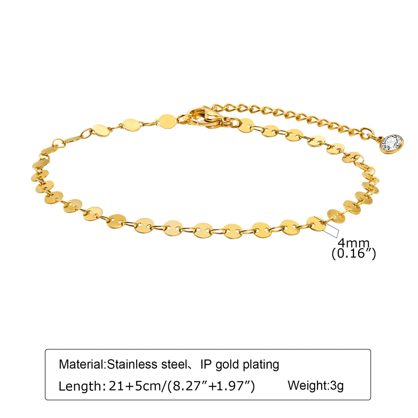 Pulsera de tobillo con perlas de acero inoxidable para mujer, cadena ajustable para el pie chapada en oro de 18 quilates, pulseras apilables para la pierna.