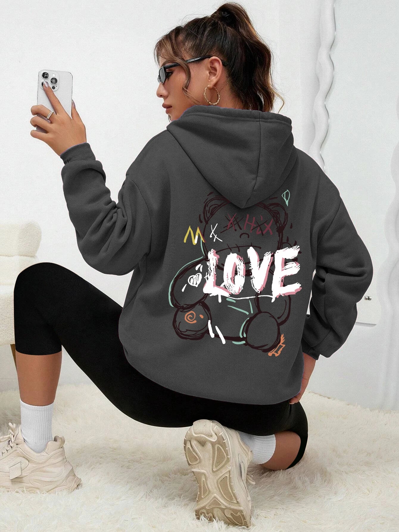 Sudadera con capucha sudadera moda Casual calle con capucha otoño ropa informal cálida mujer