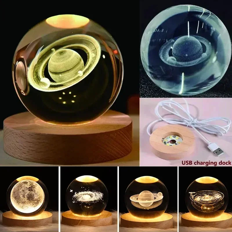 Lámpara de bola de cristal de galaxia con alimentación por USB, luz de luna iluminada para el hogar, dormitorio, escritorio, mesa, decoración, luz de noche.