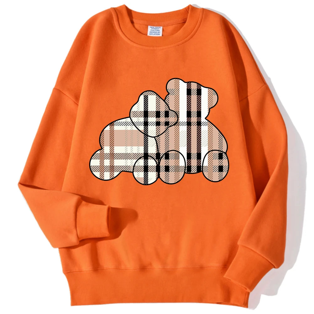 Sudaderas informales con estampado de oso de peluche para mujer, jersey suave de lana cómodo, con cuello redondo a la moda para mujer