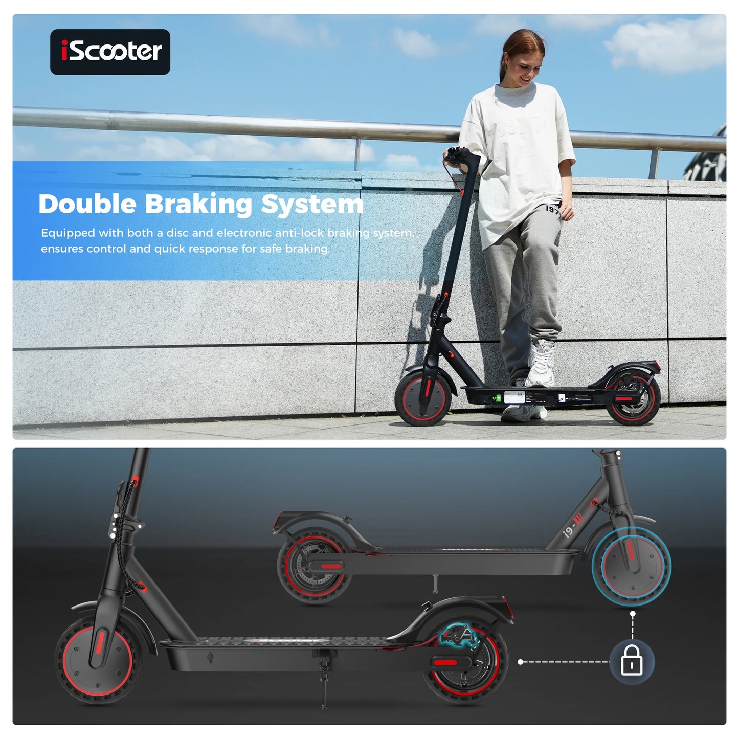 Trottinette électrique iScooter i9 pour adulte, trottinette pliable avec contrôle par application, batterie 7,5 Ah, 30 km/h, 350 W