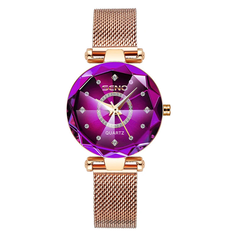 Reloj de cristal para mujer, marca superior de lujo, oro rosa, pulsera, femenino