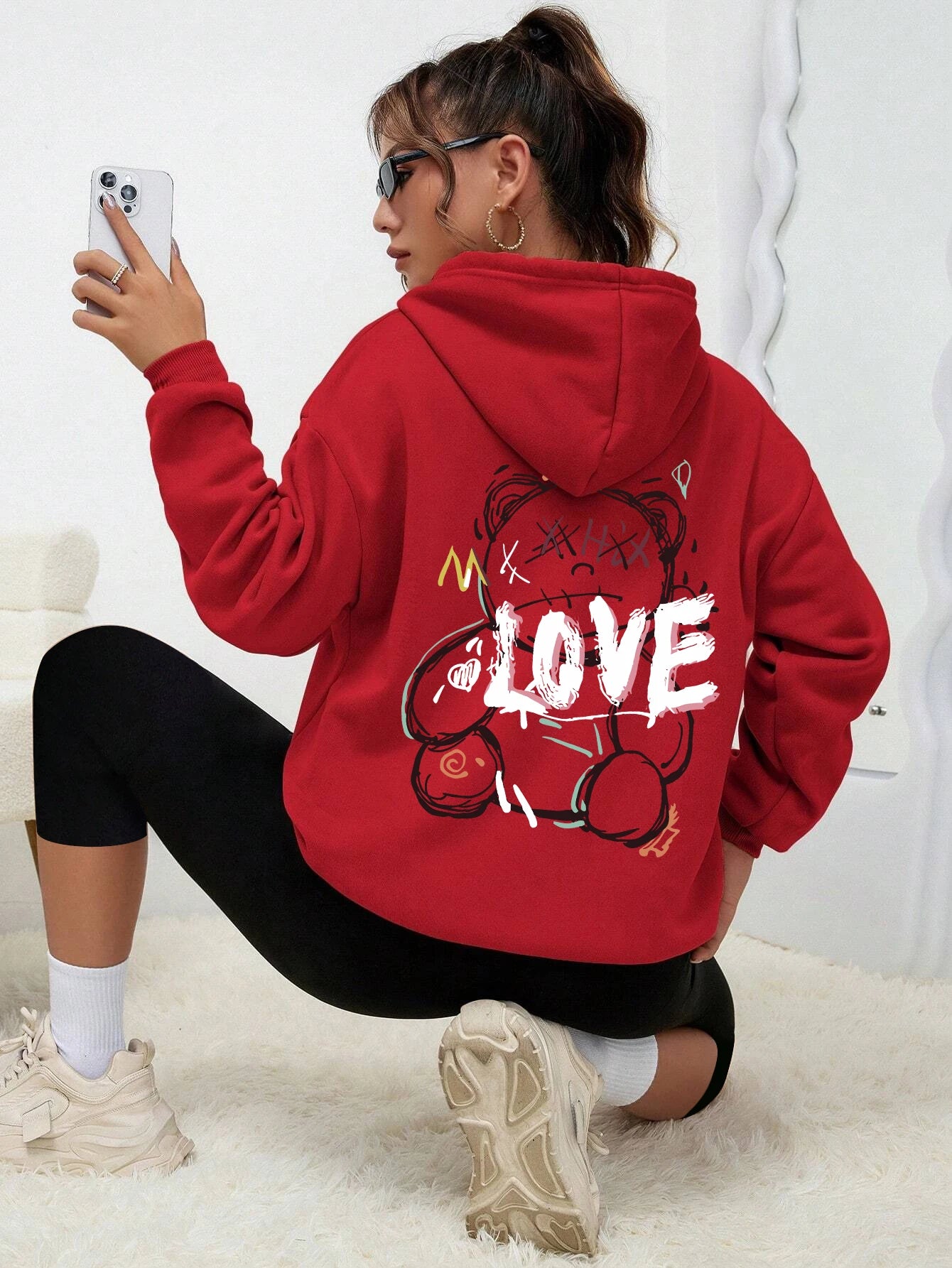 Sudadera con capucha sudadera moda Casual calle con capucha otoño ropa informal cálida mujer