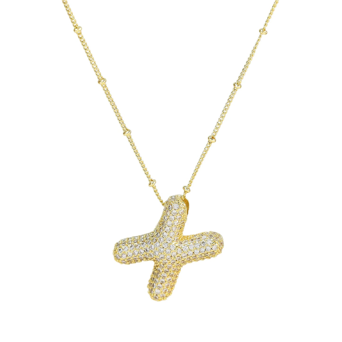 Collar con inicial de globo de circonita cúbica, colgante con letra burbuja del alfabeto AZ, chapado en oro y latón, para mujer, joyería de moda