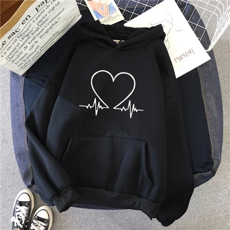 Sudadera con capucha con estampado de corazón de amor para mujer Otoño Invierno diario Casual deportivo Sudadera con capucha mujer comodidad al aire libre Jersey suelto