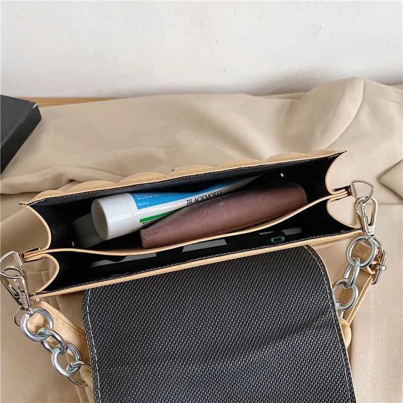 Bolso de hombro con cadena para mujer, bandolera de color liso, de diseñador, de piel sintética
