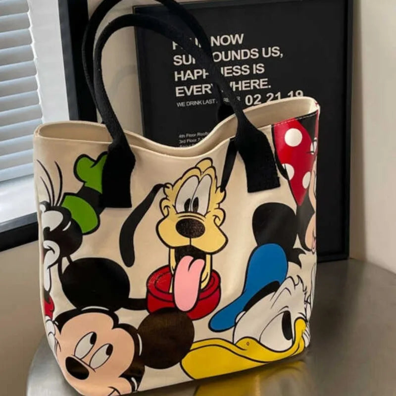 DisneyCartoon Mickey, bolso de lona versátil de gran capacidad a la moda, bolso de mano versátil e informal para mujer, bolso de clase para estudiantes