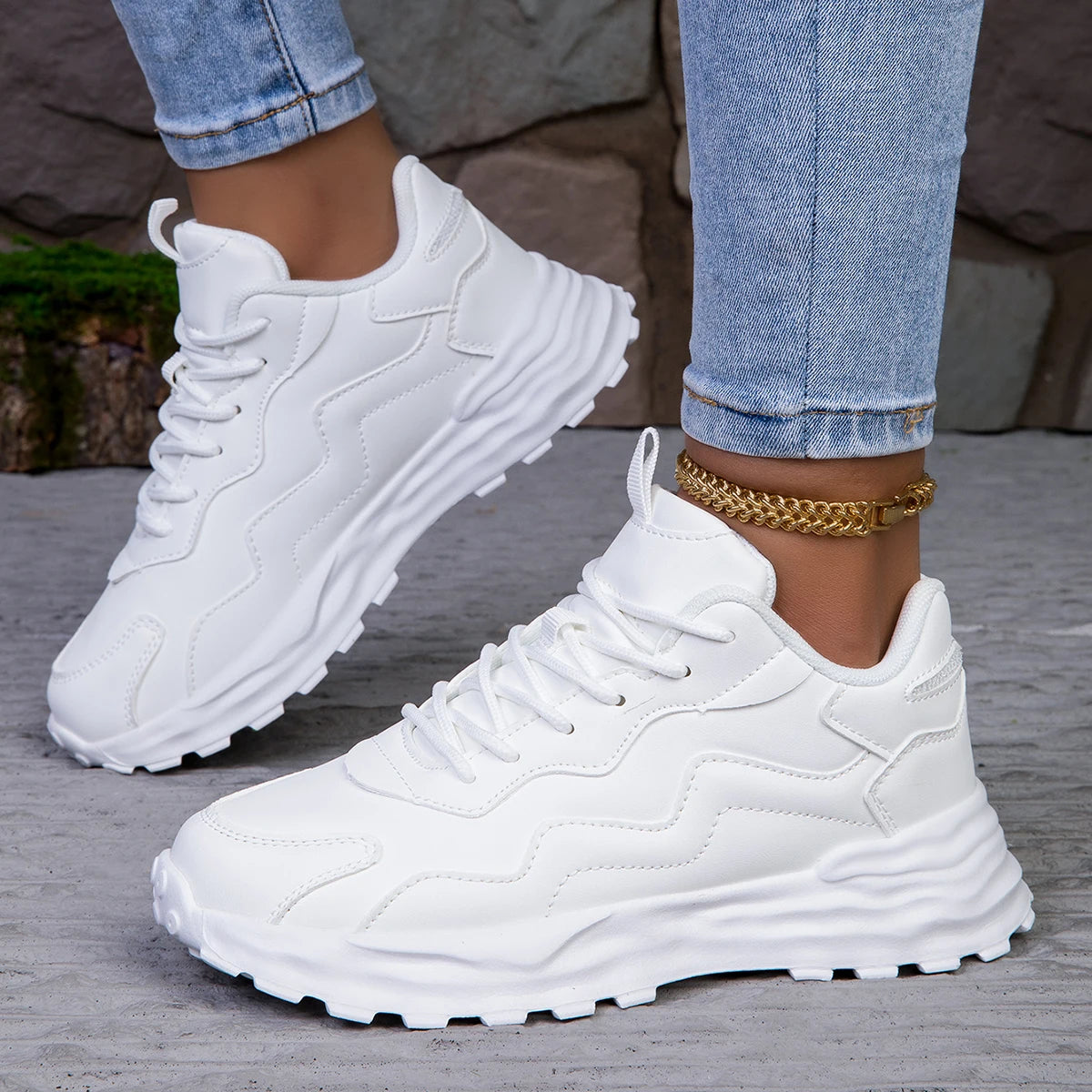 Zapatillas de deporte informales con plataforma vulcanizada para mujer, zapatos planos de malla transpirables para correr y caminar, calzado deportivo grueso