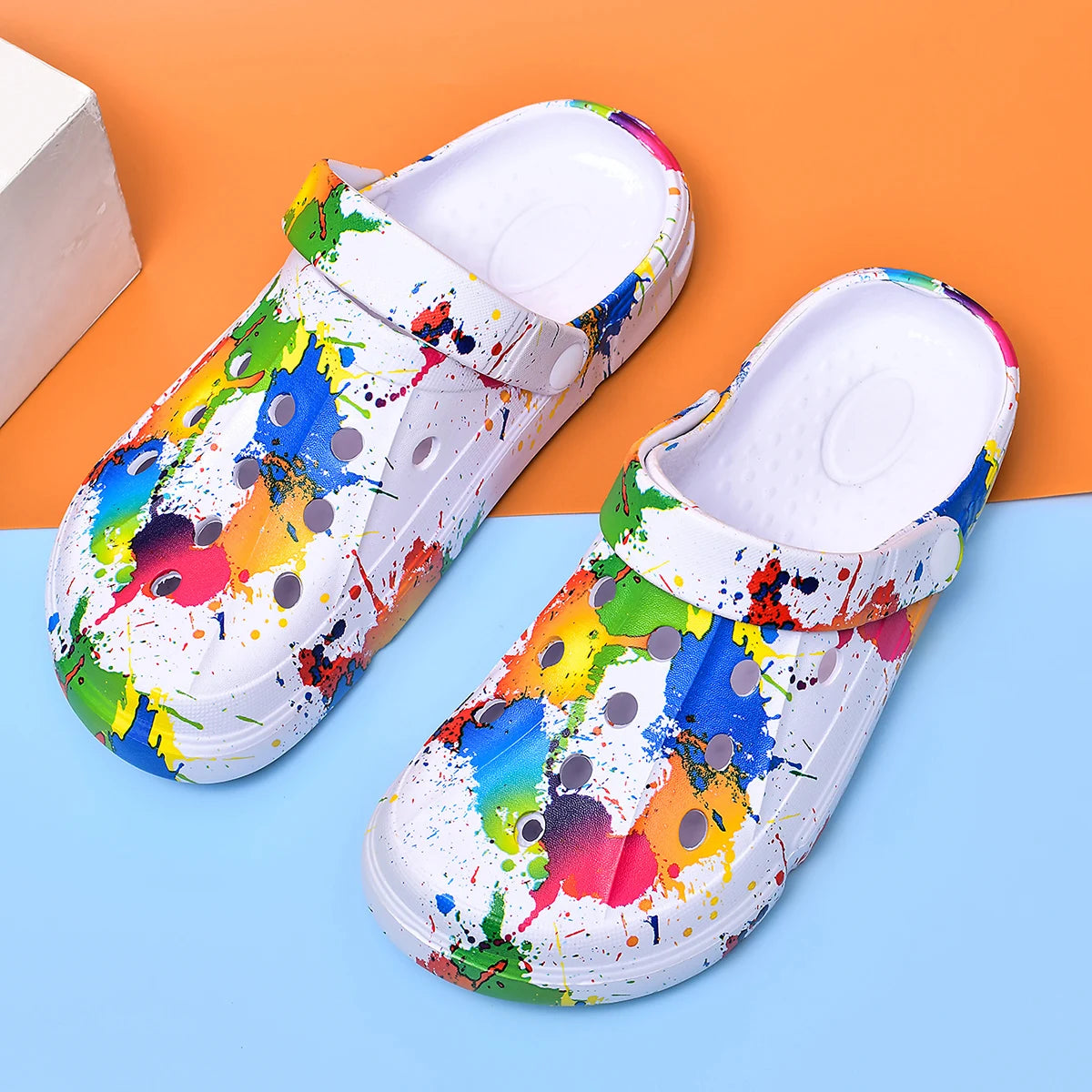 Sandalias tipo zueco para hombre y mujer, estilo pareja, con estampado de inyección de tinta, con amortiguación de aire, transpirables, para playa, para exteriores, con suela gruesa