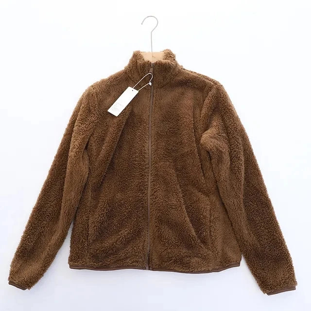 Abrigo de lana para mujer, chaqueta gruesa cálida de invierno, ropa de dos caras, abrigos de lana Coral de terciopelo de doble cara, chaquetas de lana Polar