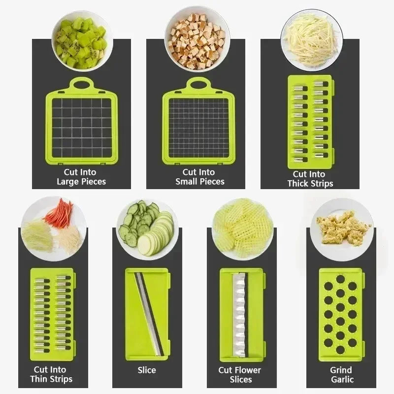 Cortadora de verduras multifuncional de gran capacidad para cocina para cortar verduras, rallar patatas y rebanar.