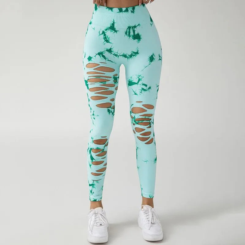 Mallas caladas sexis para mujer, medias teñidas sin costuras, cintura alta, realce de glúteos, entrenamiento, correr, pantalones elásticos de Yoga para mujer