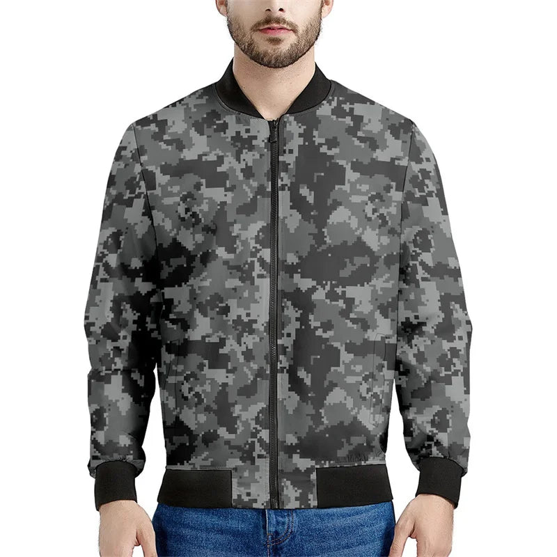 Chaqueta con patrón de camuflaje de mosaico para hombre, sudaderas casuales de manga larga con estampado , Chaquetas deportivas con cremallera, abrigo, Tops de calle