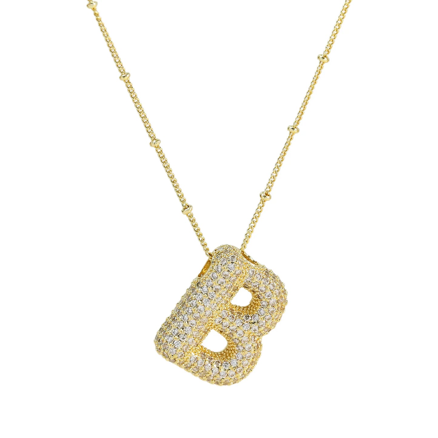 Collar con inicial de globo de circonita cúbica, colgante con letra burbuja del alfabeto AZ, chapado en oro y latón, para mujer, joyería de moda