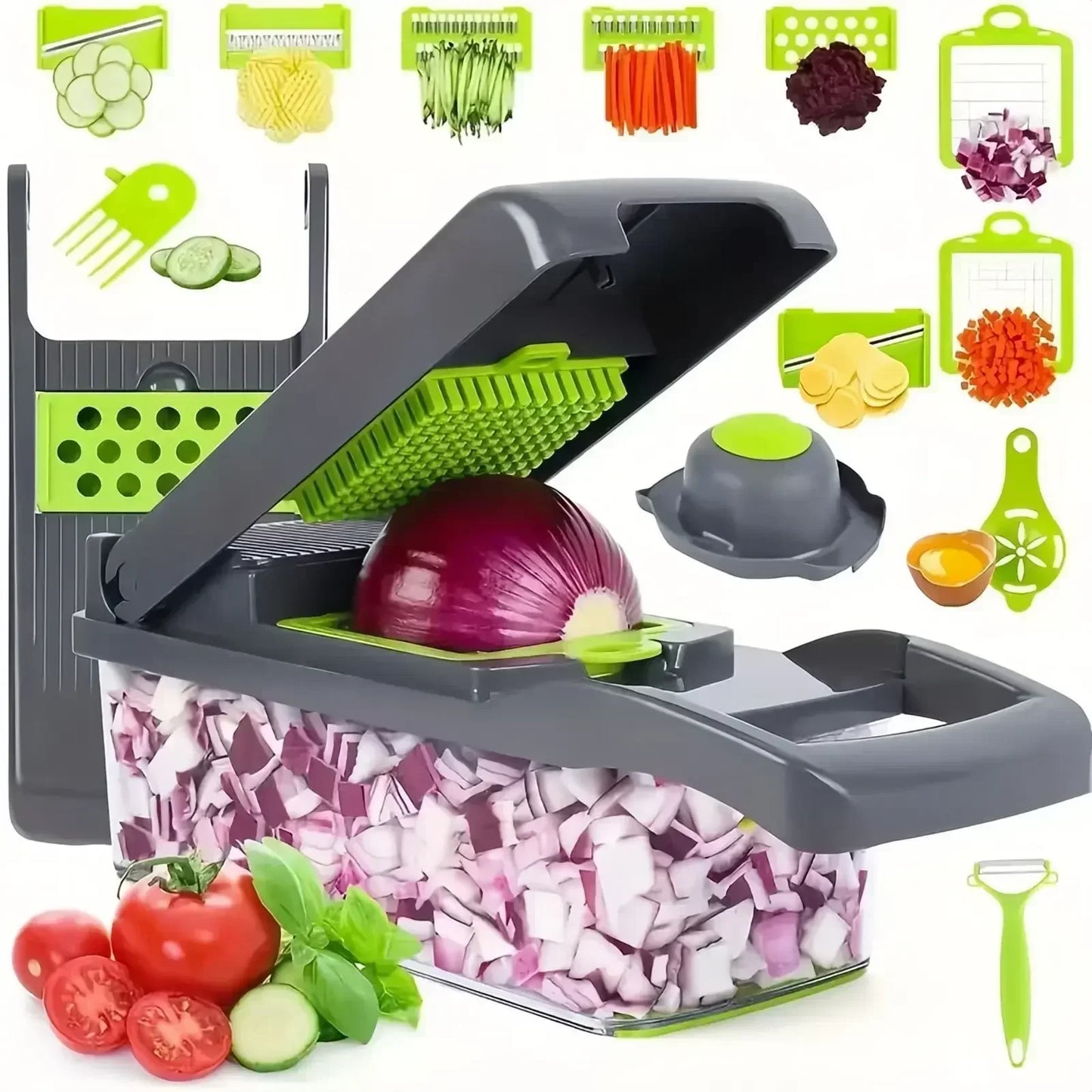 Cortadora de verduras multifuncional de gran capacidad para cocina para cortar verduras, rallar patatas y rebanar.