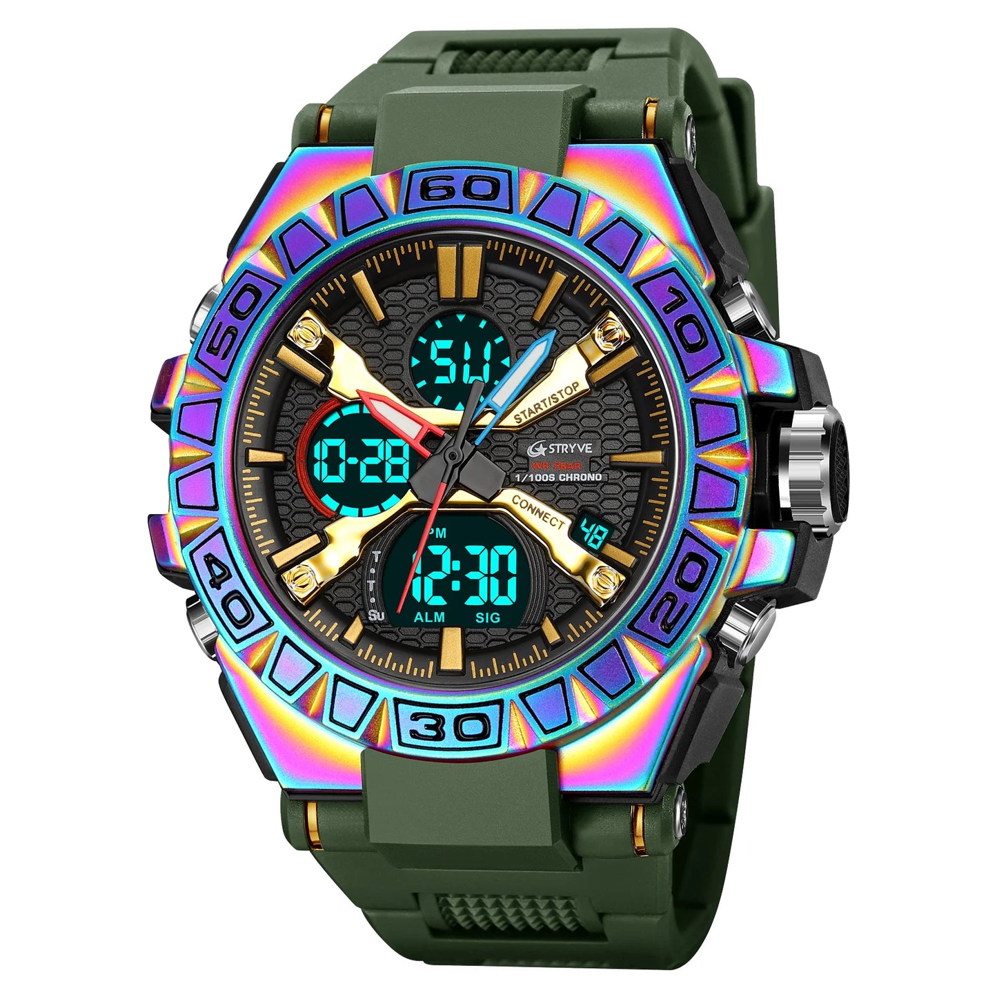 Relojes, reloj de moda para hombre, reloj resistente al agua hasta 5atm para hombre, correa de silicona con movimiento Digital-analógico de alta calidad