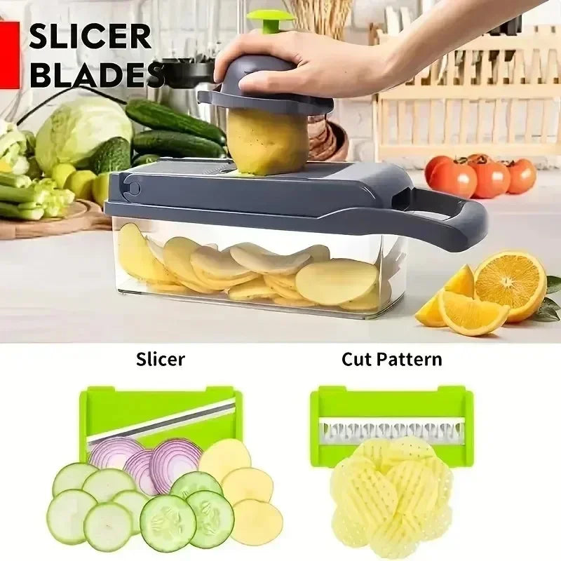 Cortadora de verduras multifuncional de gran capacidad para cocina para cortar verduras, rallar patatas y rebanar.