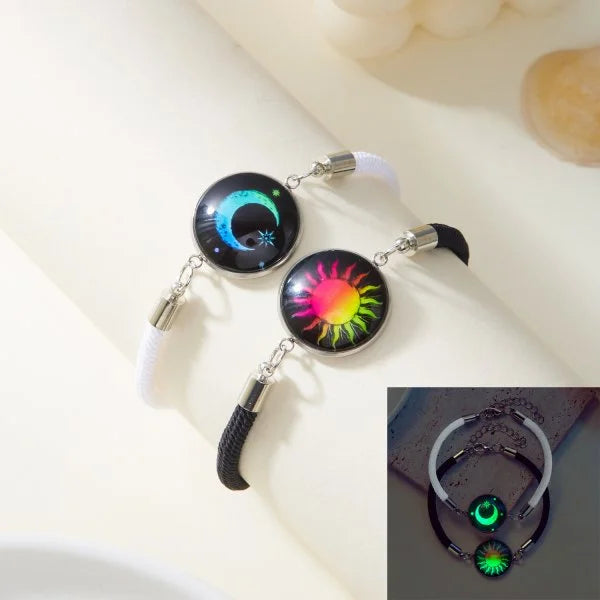 Juego de 2 pulseras de acero inoxidable para parejas, para mujer, amante, sol luminoso, luna, cuerda, amuleto, amistad, novia, fiesta, joyería, regalo