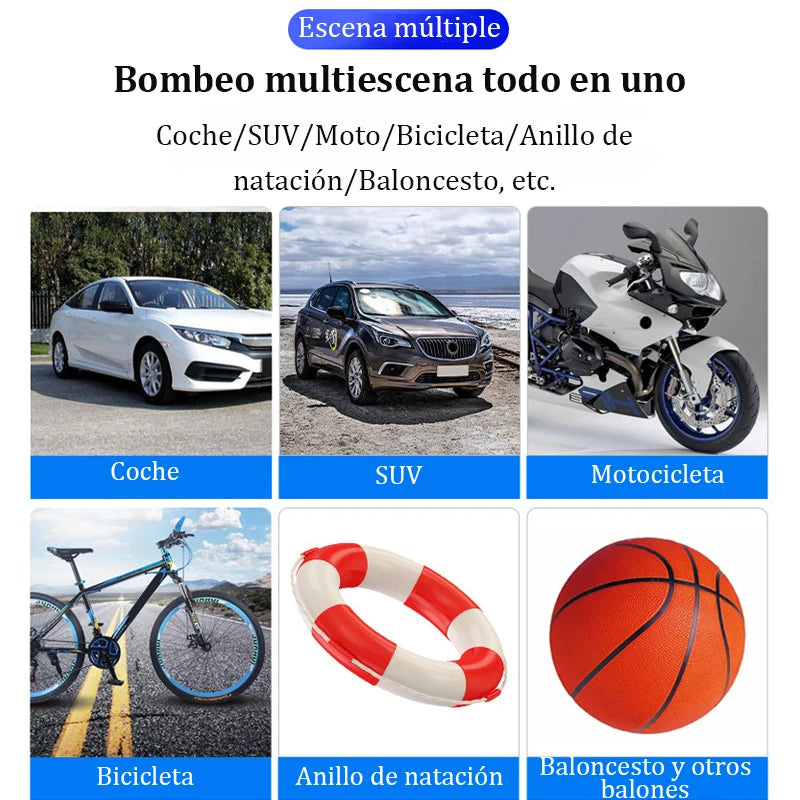 Bomba de inflado de coche inalámbrica de 120 W con pantalla digital inteligente, portátil, con cable, compresor de aire para neumáticos.
