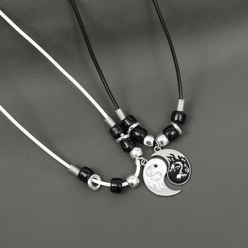 Juego de 2 o 4 pulseras y collares de Tai Chi Yin Yang para parejas, con colgante y cadena trenzada ajustable, a juego, para amantes, gargantilla.