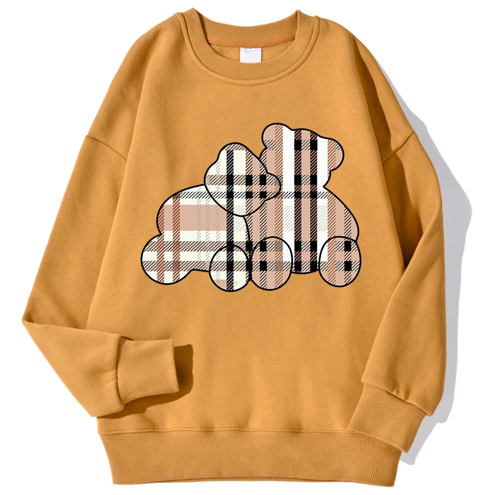Sudaderas informales con estampado de oso de peluche para mujer, jersey suave de lana cómodo, con cuello redondo a la moda para mujer