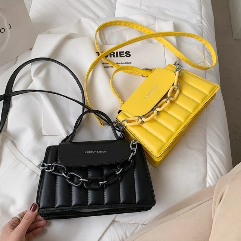 Bolso de hombro con cadena para mujer, bandolera de color liso, de diseñador, de piel sintética