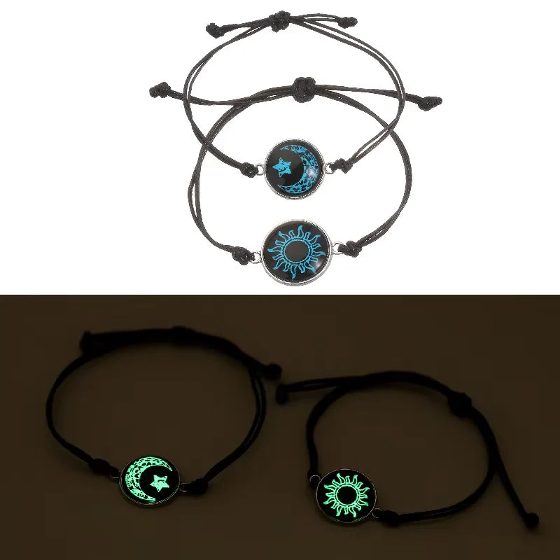 Juego de 2 pulseras de acero inoxidable para parejas, para mujer, amante, sol luminoso, luna, cuerda, amuleto, amistad, novia, fiesta, joyería, regalo
