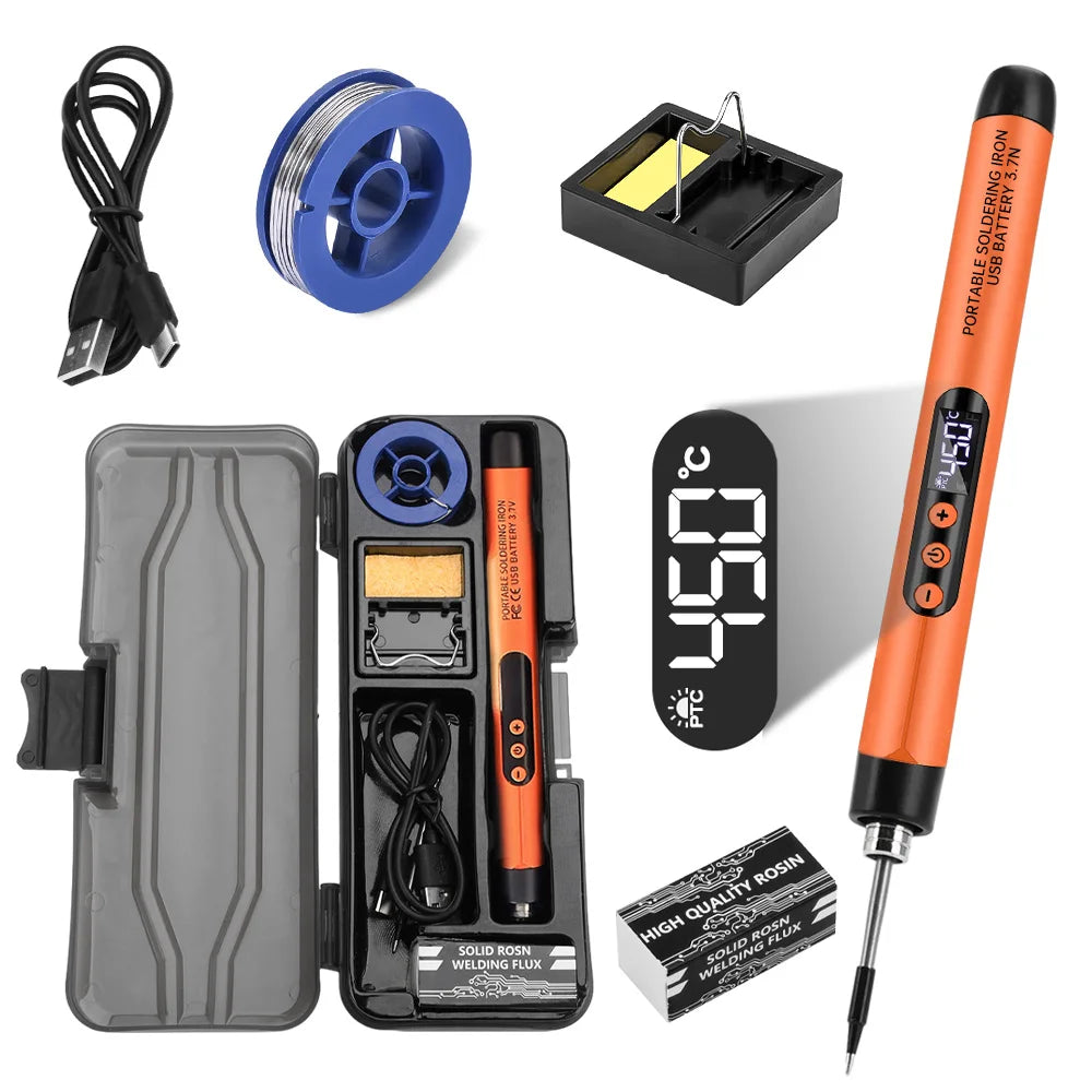 Suelda en casa o en otros lugares carga con USB con interfaz tipo C y temperatura ajustable.