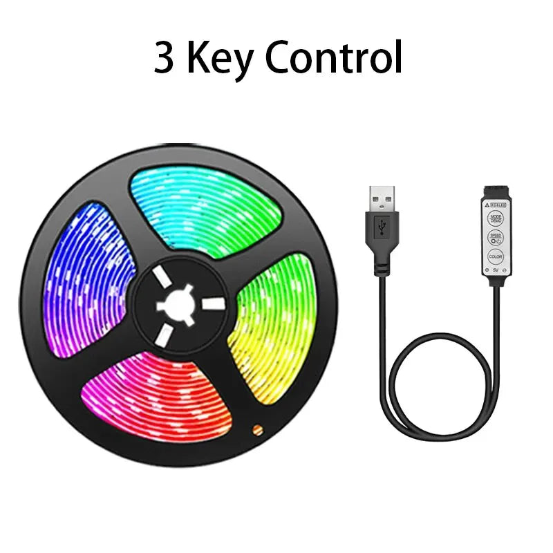 Tira de luces LED para TV con control de 3 teclas, USB, 5 V, cinta flexible para retroiluminación de TV, decoración para fiestas en casa
