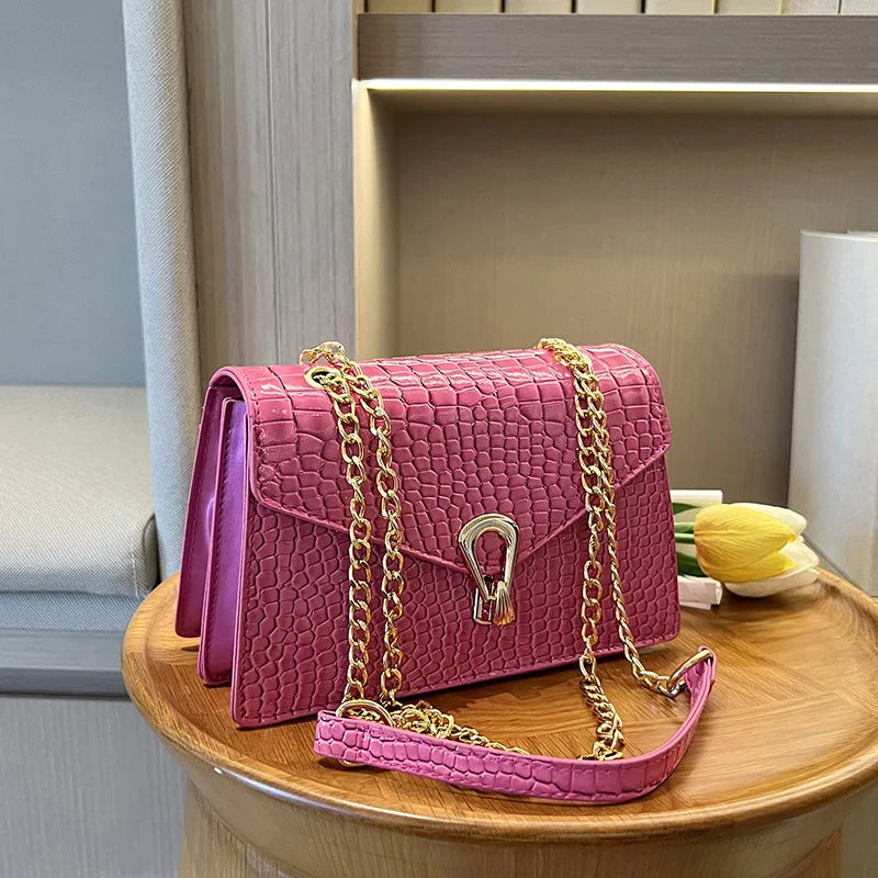 Bolsos de hombro con estampado de cocodrilo para mujer, bolsos de moda con cadenas cuadradas, bolsos cruzados de piel sintética para mujer