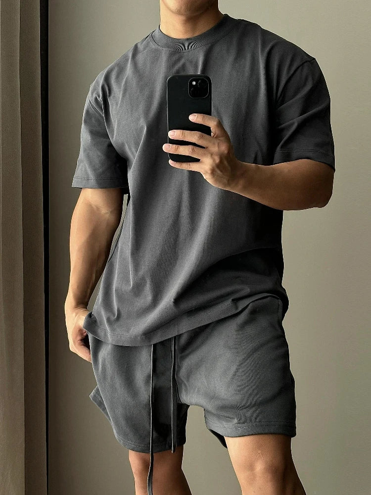 Conjunto de pantalones cortos de manga corta de algodón puro para hombre