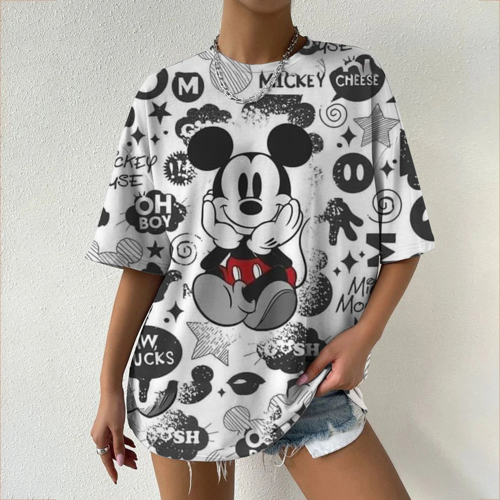 Camiseta de verano de manga corta para mujer, con estampado de cuello redondo