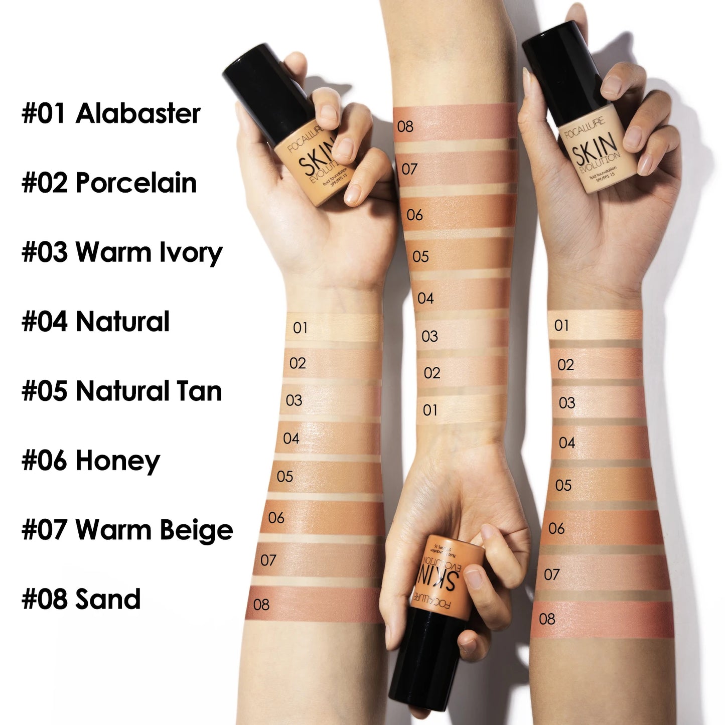 FOCALLURE Liquid Foundation Full Coverage Concealer Waterproof Whitening Cream Face Makeup Cosmetics for Women
