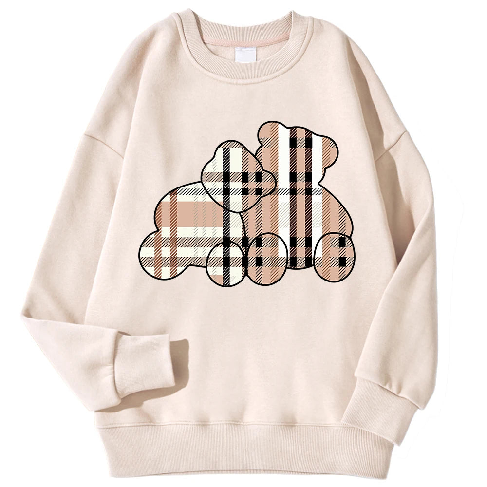 Sudaderas informales con estampado de oso de peluche para mujer, jersey suave de lana cómodo, con cuello redondo a la moda para mujer