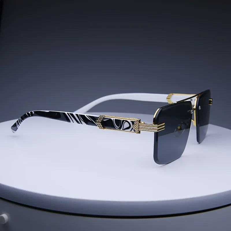 Gafas de sol sin montura de moda para hombre y mujer, populares, clásicas, cuadradas, pequeñas, para verano y viajes.