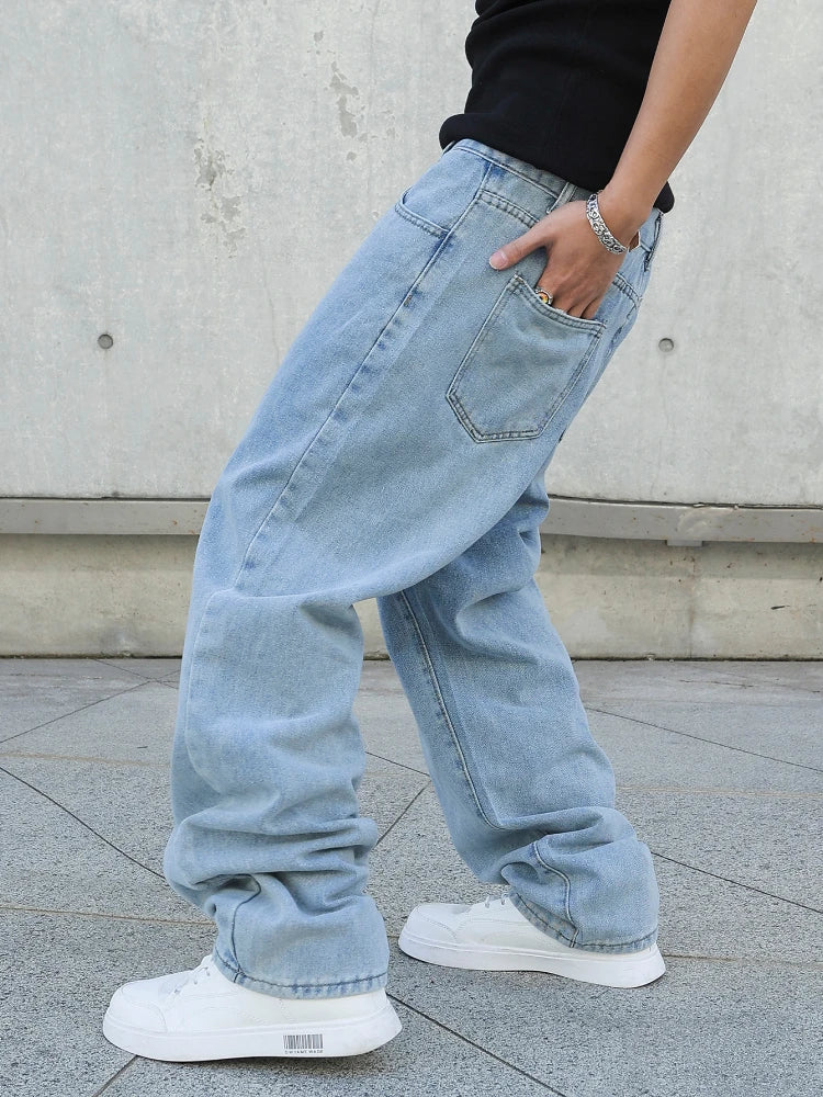 Pantalones vaqueros holgados rectos de gran tamaño pantalones vaqueros casuales sueltos ropa de calle de Color sólido moda, pantalones de pierna ancha