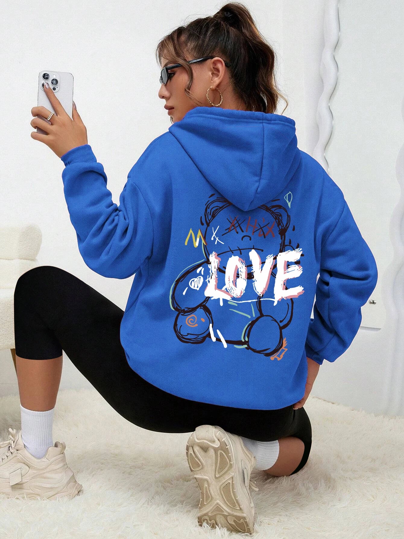 Sudadera con capucha sudadera moda Casual calle con capucha otoño ropa informal cálida mujer