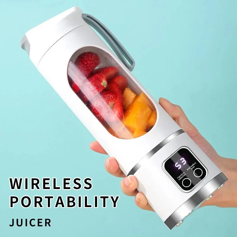 Exprimidor de frutas portátil de 10 cuchillas, capacidad de 450 ml, 3 velocidades, recargable por USB, triturador de hielo para batidos y licuados.