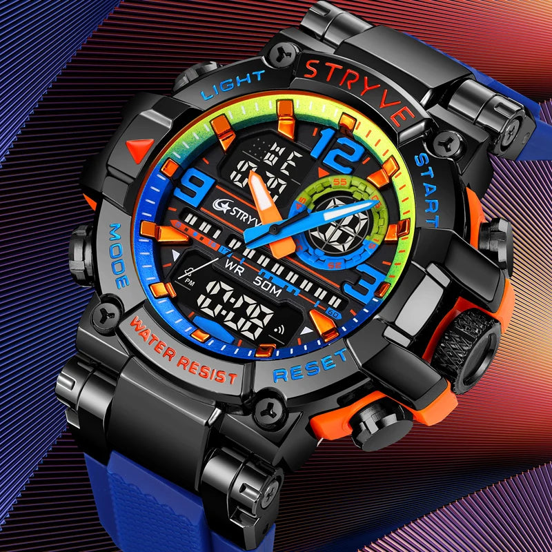 Relojes, reloj de moda para hombre, reloj resistente al agua hasta 5atm para hombre, correa de silicona con movimiento Digital-analógico de alta calidad