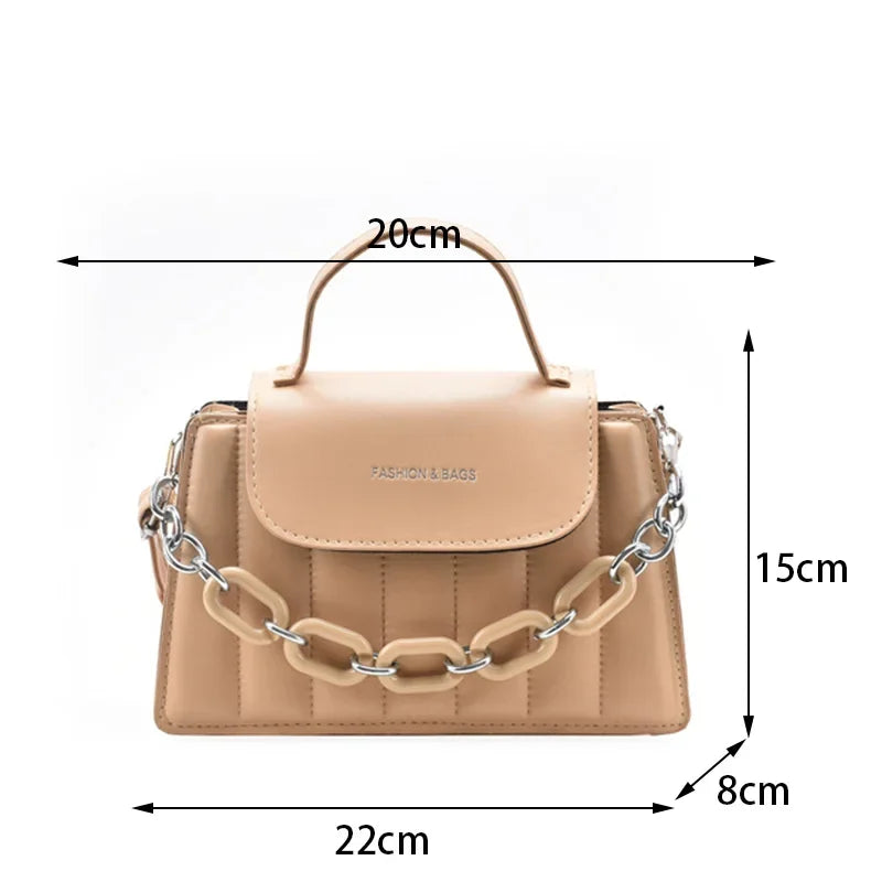 Bolso de hombro con cadena para mujer, bandolera de color liso, de diseñador, de piel sintética