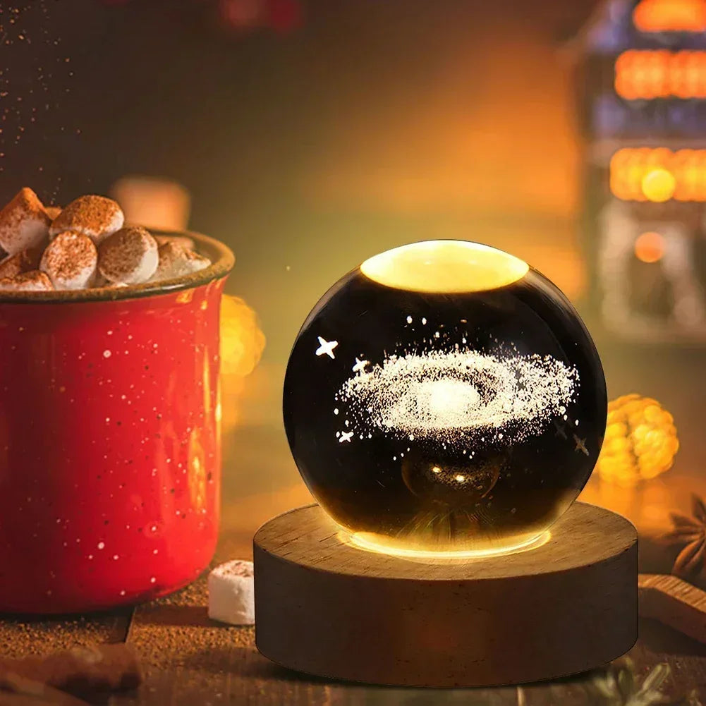 Lámpara de bola de cristal de galaxia con alimentación por USB, luz de luna iluminada para el hogar, dormitorio, escritorio, mesa, decoración, luz de noche.