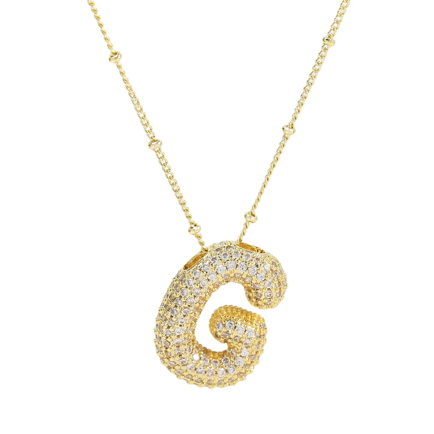 Collar con inicial de globo de circonita cúbica, colgante con letra burbuja del alfabeto AZ, chapado en oro y latón, para mujer, joyería de moda