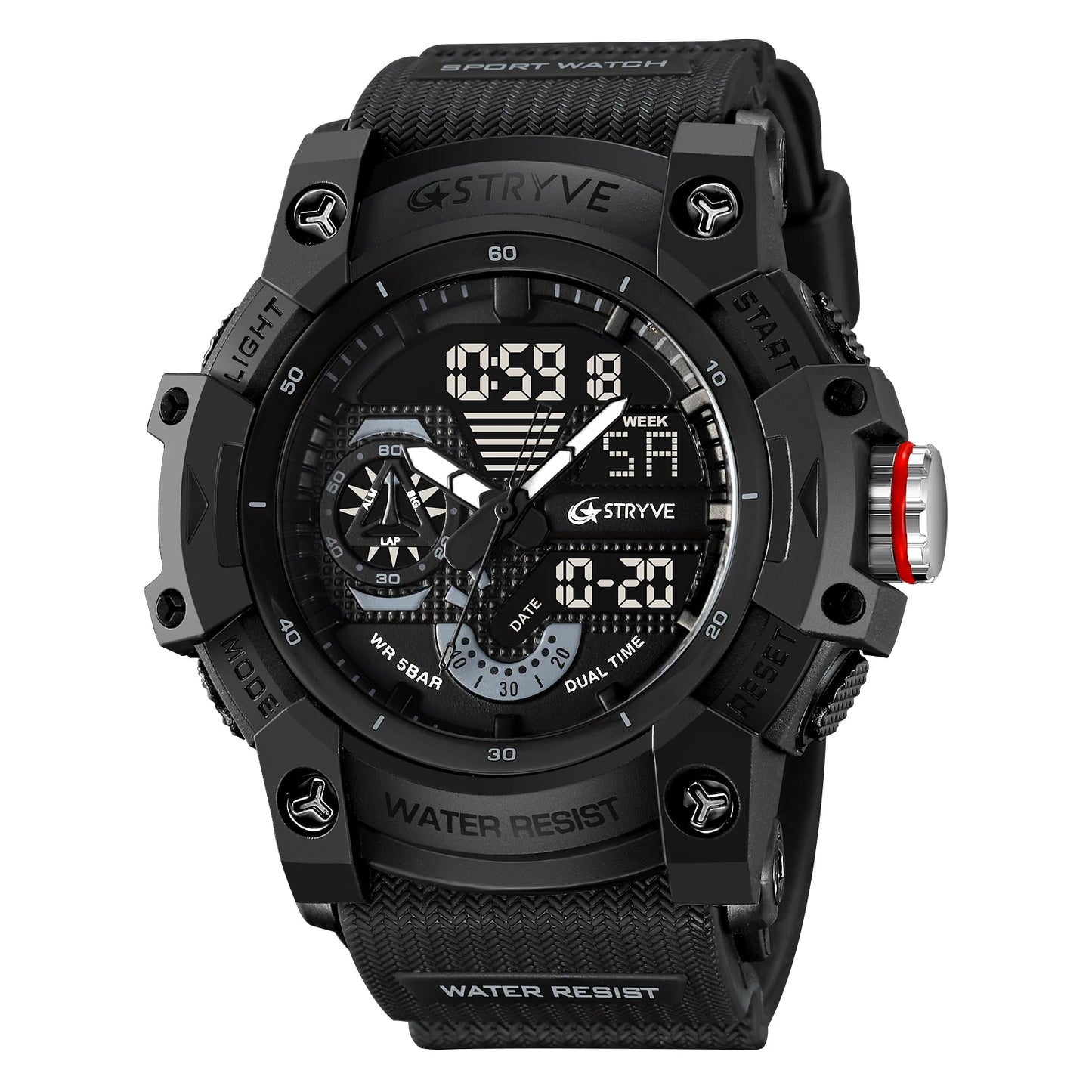 Reloj deportivo electrónico de moda para hombre, resistente a golpes, resistente al agua, con alarma LED y cronómetro