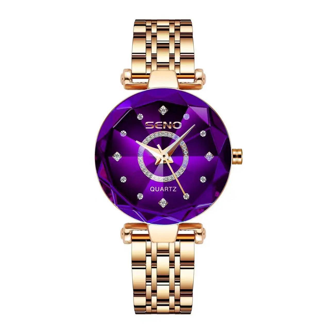 Reloj de cristal para mujer, marca superior de lujo, oro rosa, pulsera, femenino