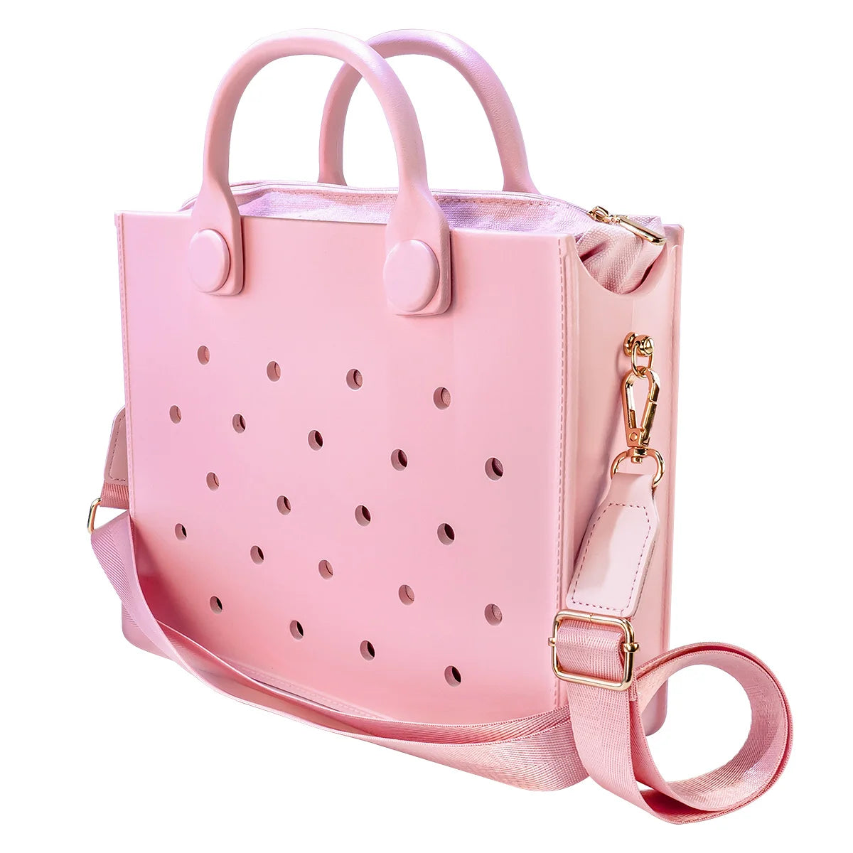 Bolso de mano morado con perforaciones para mujer, informal, impermeable, para viajes, con abalorios, para playa y exteriores.