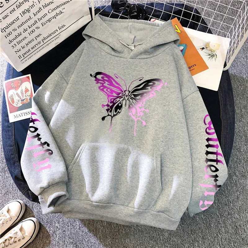 Sudadera con capucha estampado de mariposas para mujer, abrigo informal para todas las estaciones, jersey de moda para uso diario, sudaderas con capucha cómodas para el hogar y al aire libre