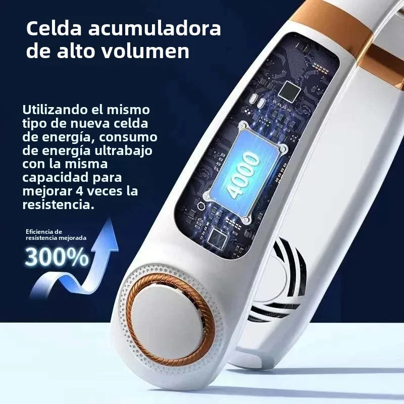 Ventilador de cuello portátil de 5 velecidades, ventilador sin aspas manos libres con 4 placas de enfriamiento LED, ventilador personal, batería de 4000 mAh, recargable por USB
